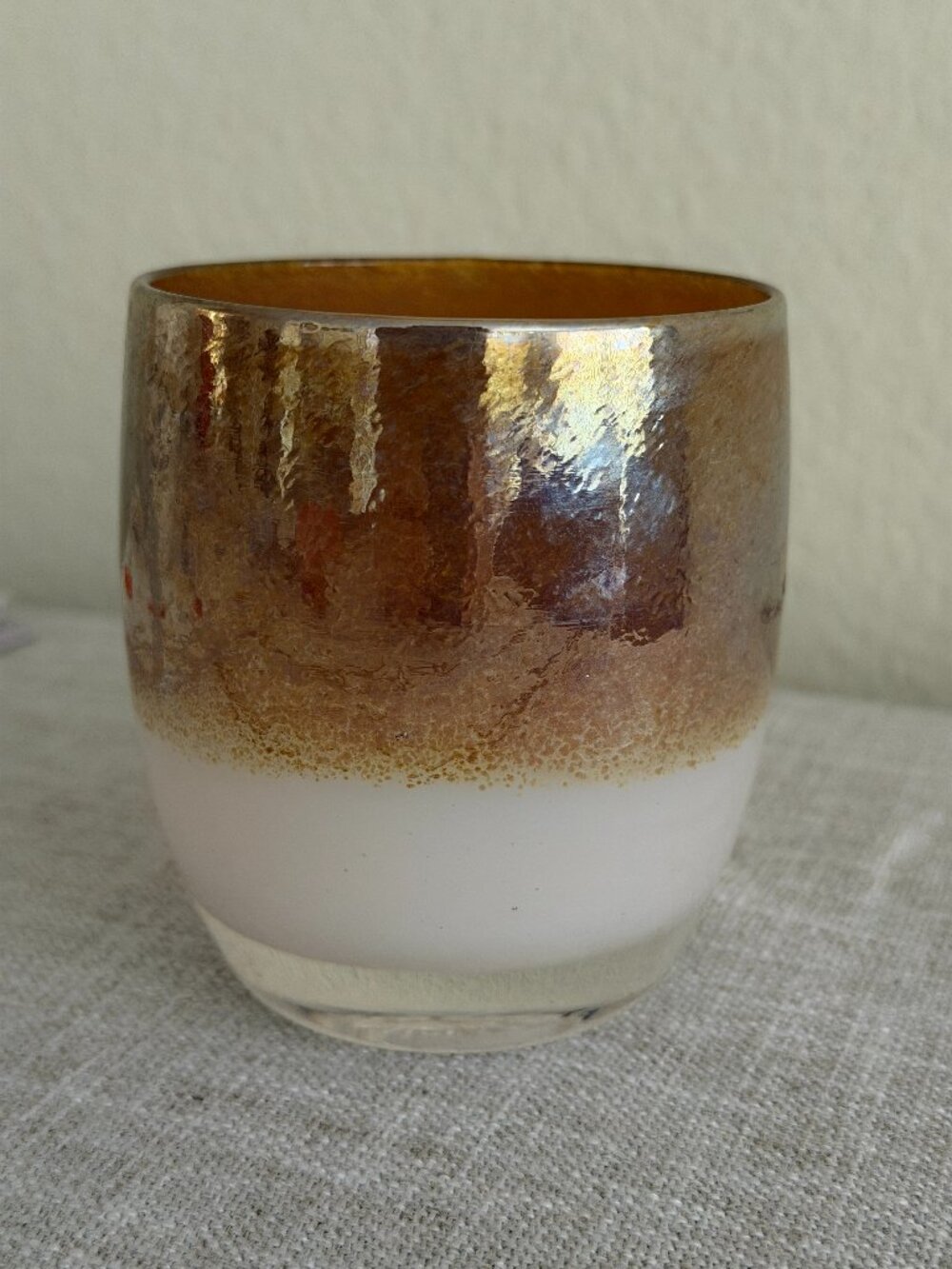 Glassbaby 'Grace' Gold/White Candle Holder